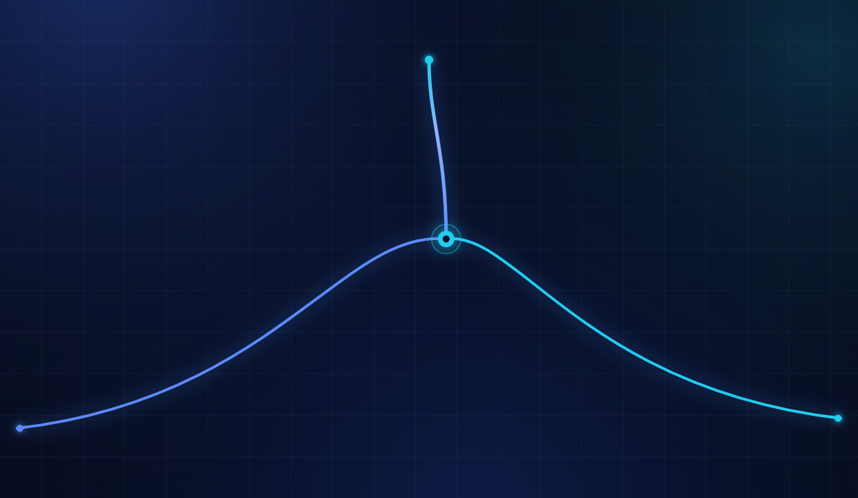 Two streams converging into a single upward line